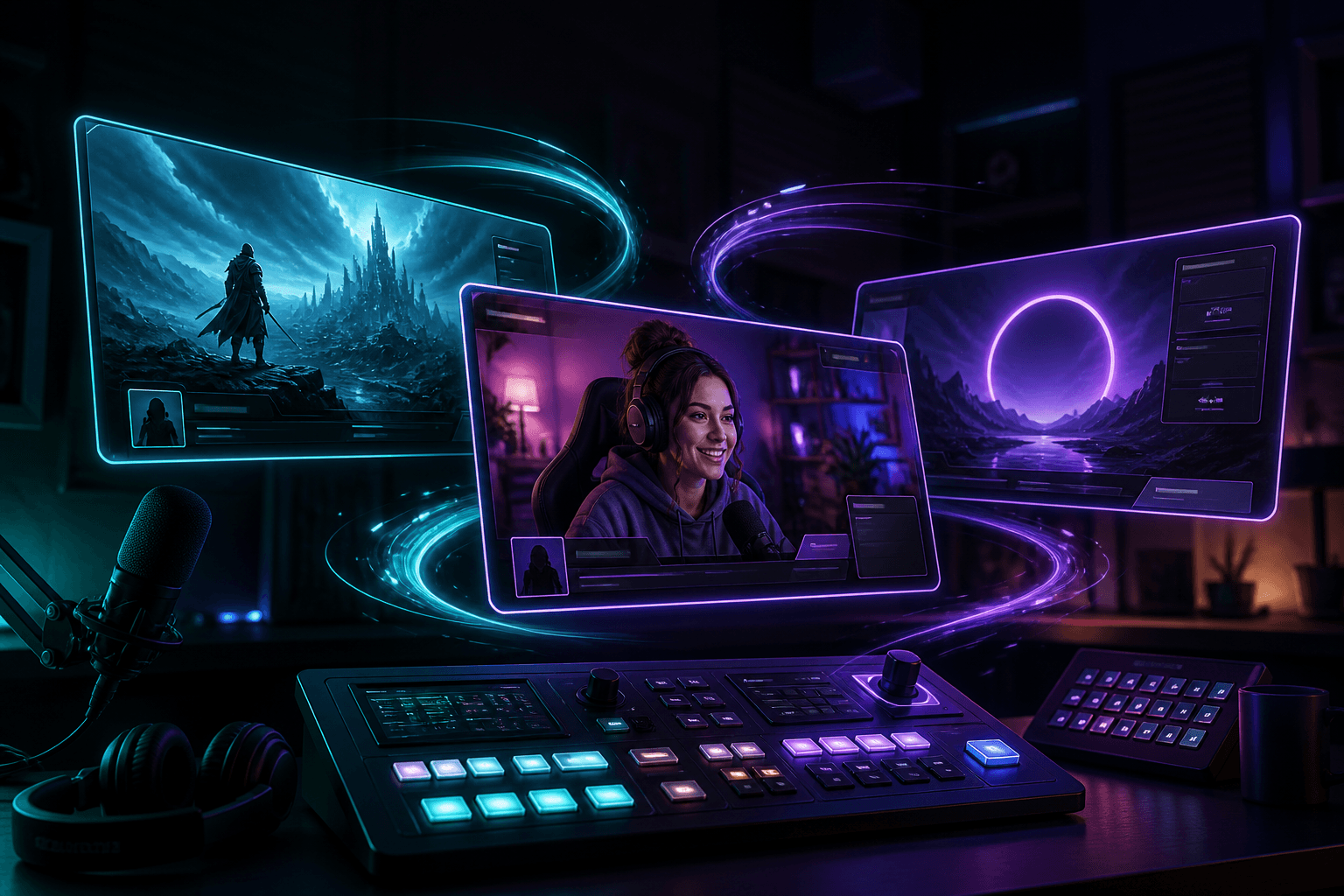 Floating broadcast frames transitioning between live scenes